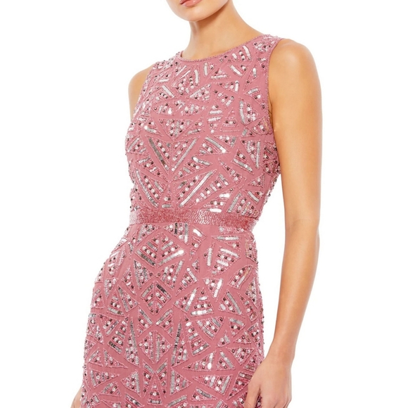 MAC DUGGAL GEOMETRIC PATTERNED SEQUIN MIDI DRESS size 12 - Picture 5 of 7